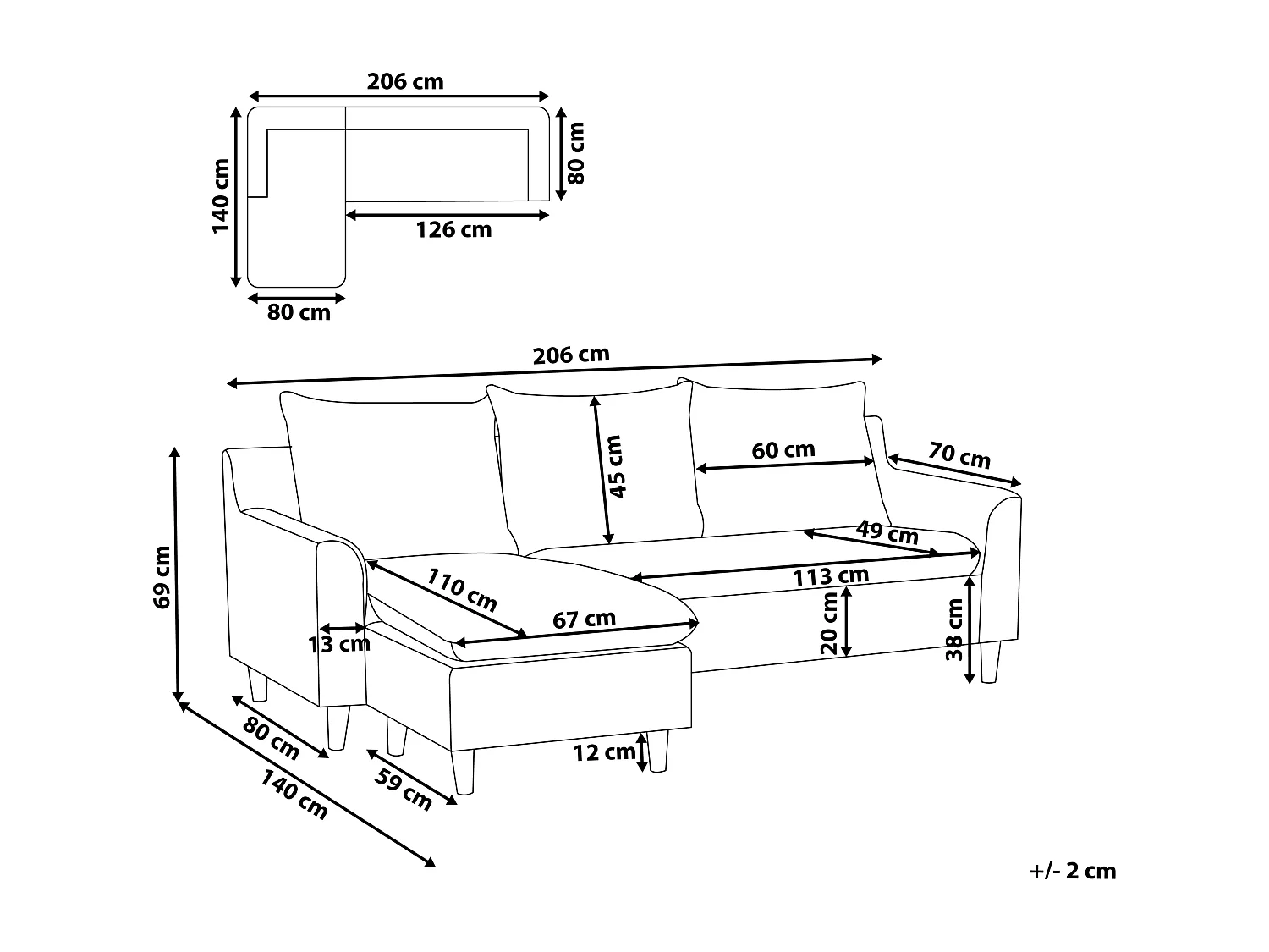 Divano angolare ELVENES Tessuto Beige chiaro 3 posti Lato destro