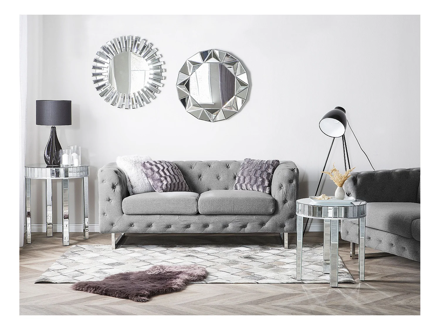 Canapé 2 places VISSLAND Tissu Gris clair