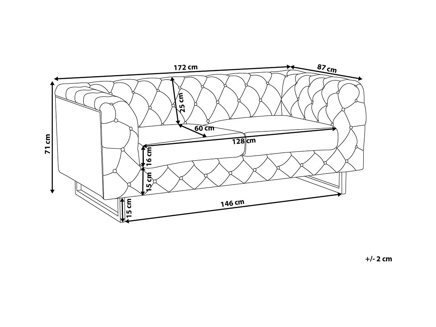 Canapé 2 places VISSLAND Tissu Gris clair