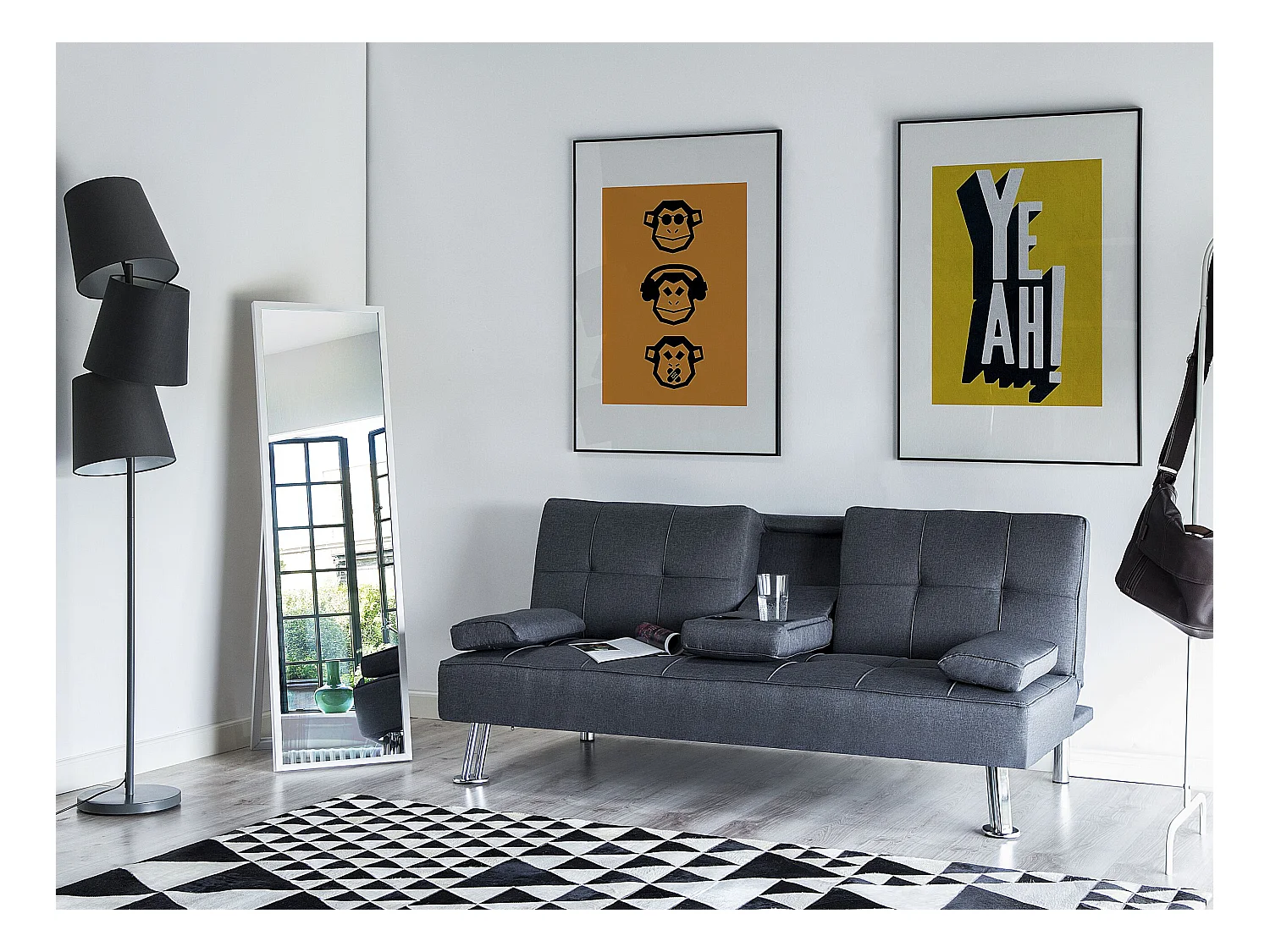 Canapé-lit 3 places ROXEN Tissu Gris foncé