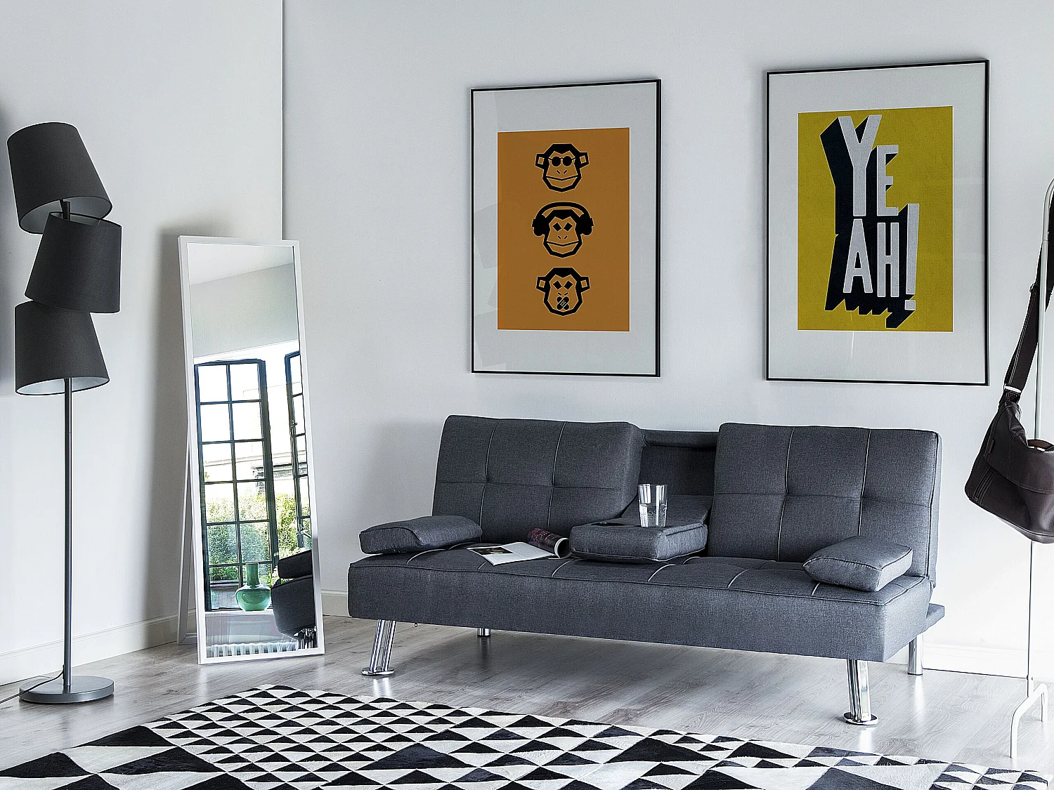 Canapé-lit 3 places ROXEN Tissu Gris foncé