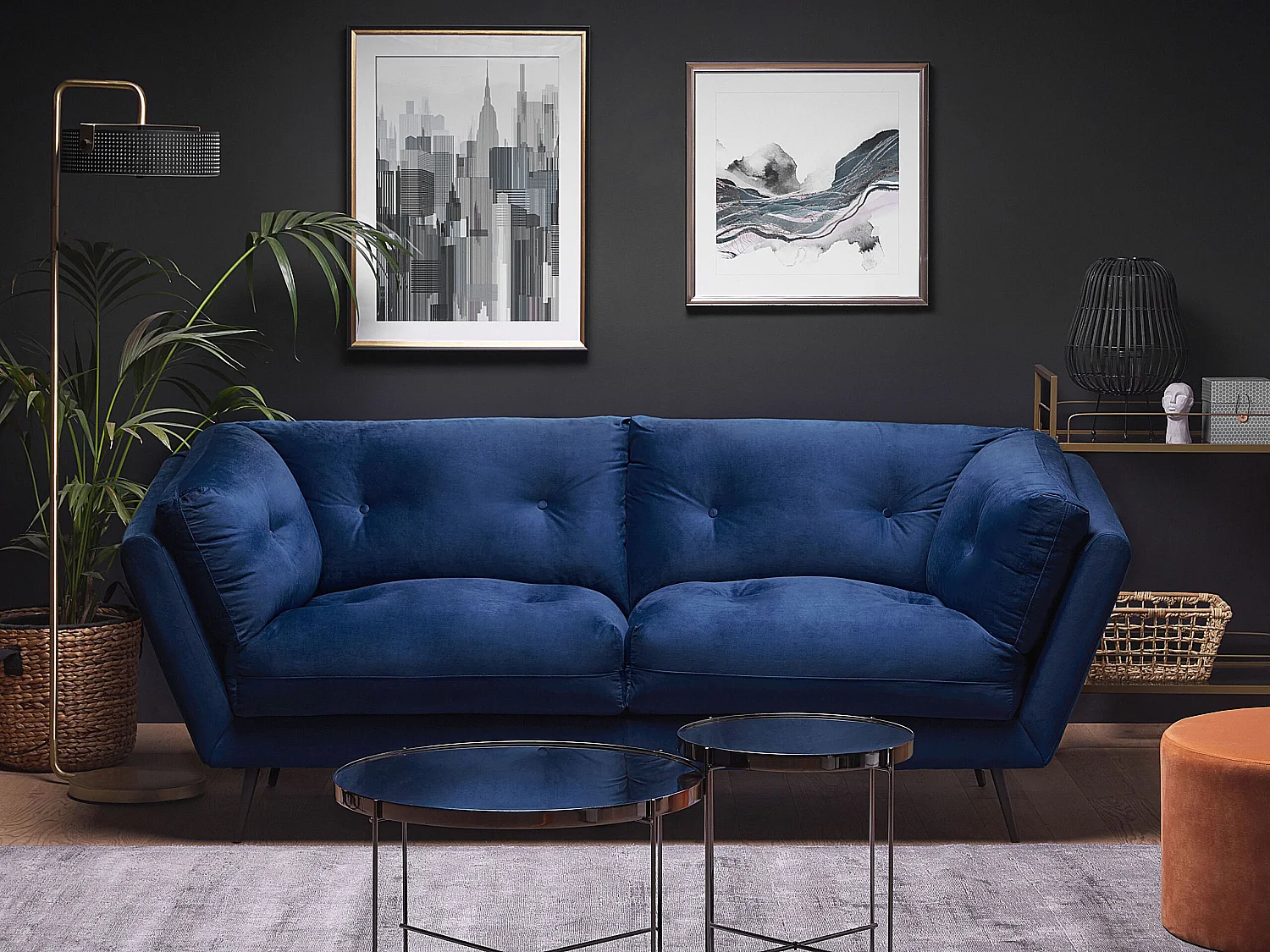 Modernes Sofa aus Samtstoff in Marineblau 3er Sitzer Lenvik