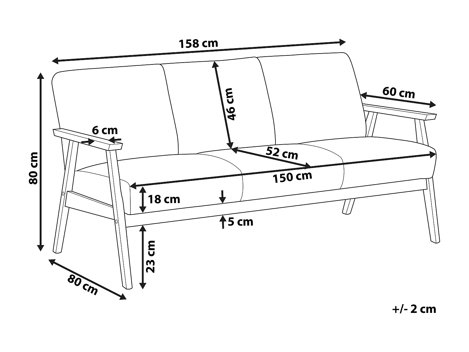 Sofa ASNES Szary dla 3 osób