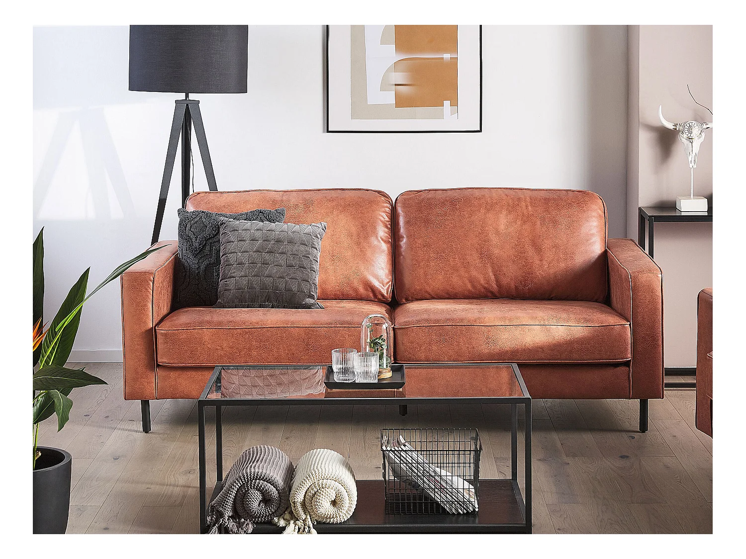 Sofa SAVALEN Ekoskóra Złoty brąz dla 3 osób