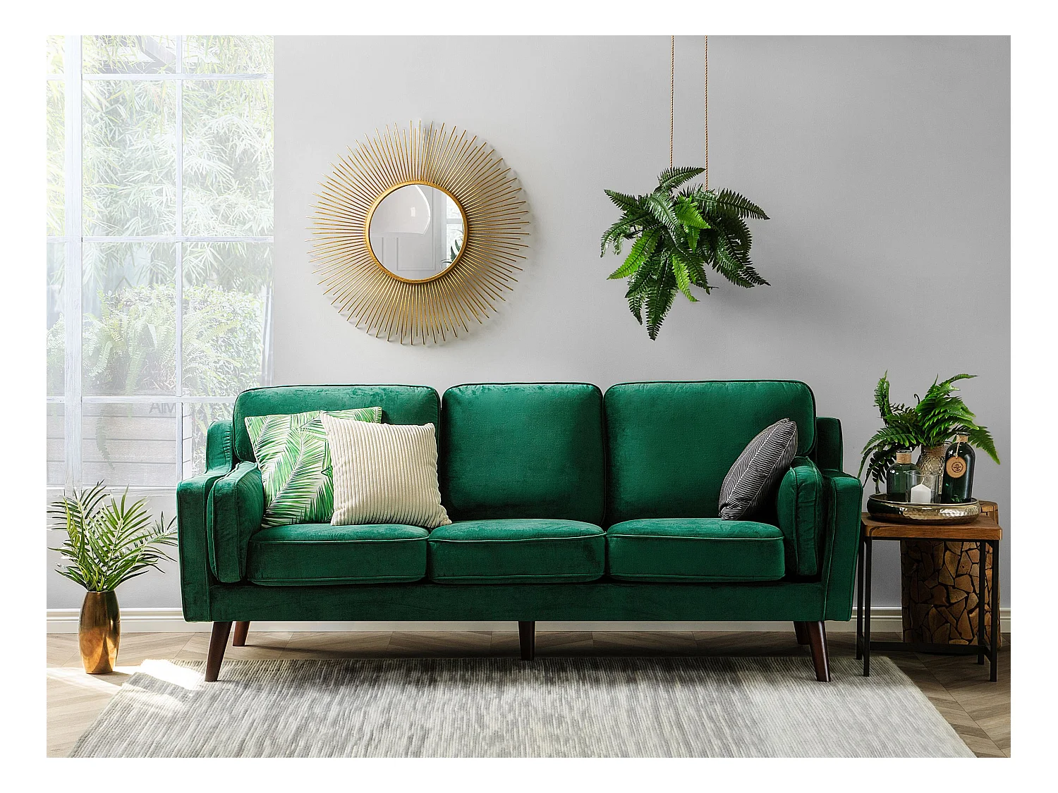 Bank LOKKA Fluweel Smaragdgroen 3-zitter