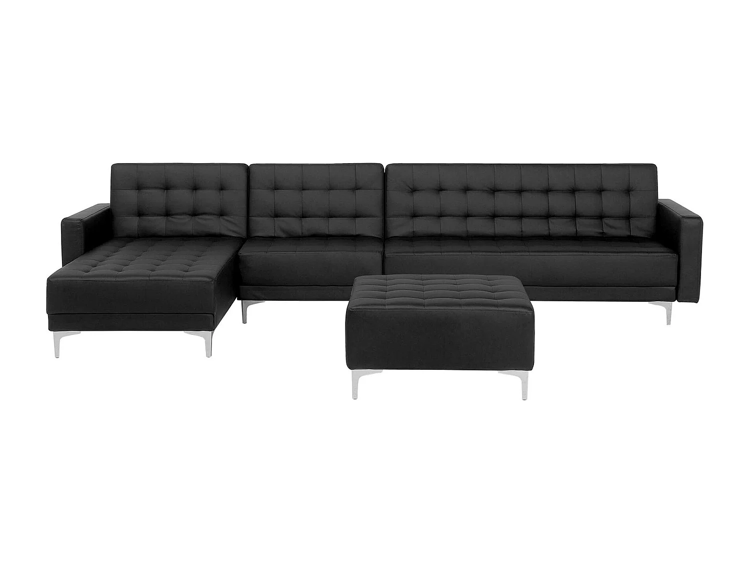 Canapé-lit d'angle modulable 5 places ABERDEEN Cuir PU Noir avec ottoman Côté droit