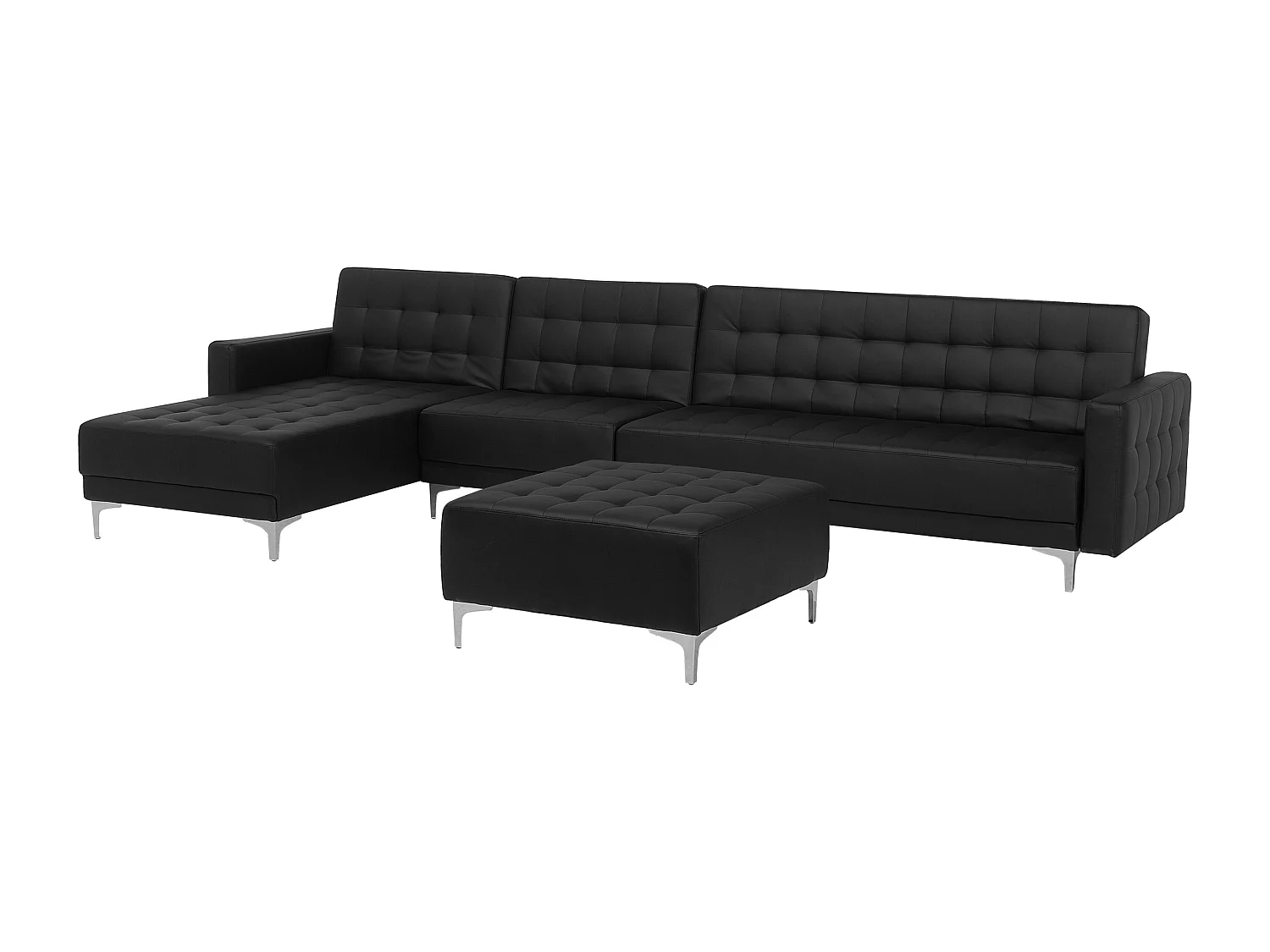 Canapé-lit d'angle modulable 5 places ABERDEEN Cuir PU Noir avec ottoman Côté droit