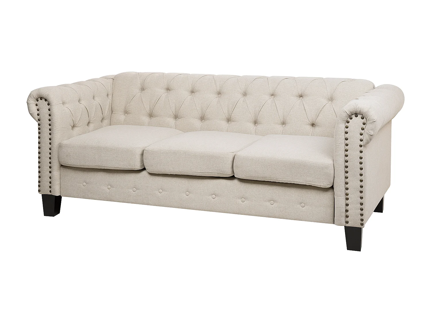 Sofa CHESTERFIELD Stoff Beige 3-Sitzer