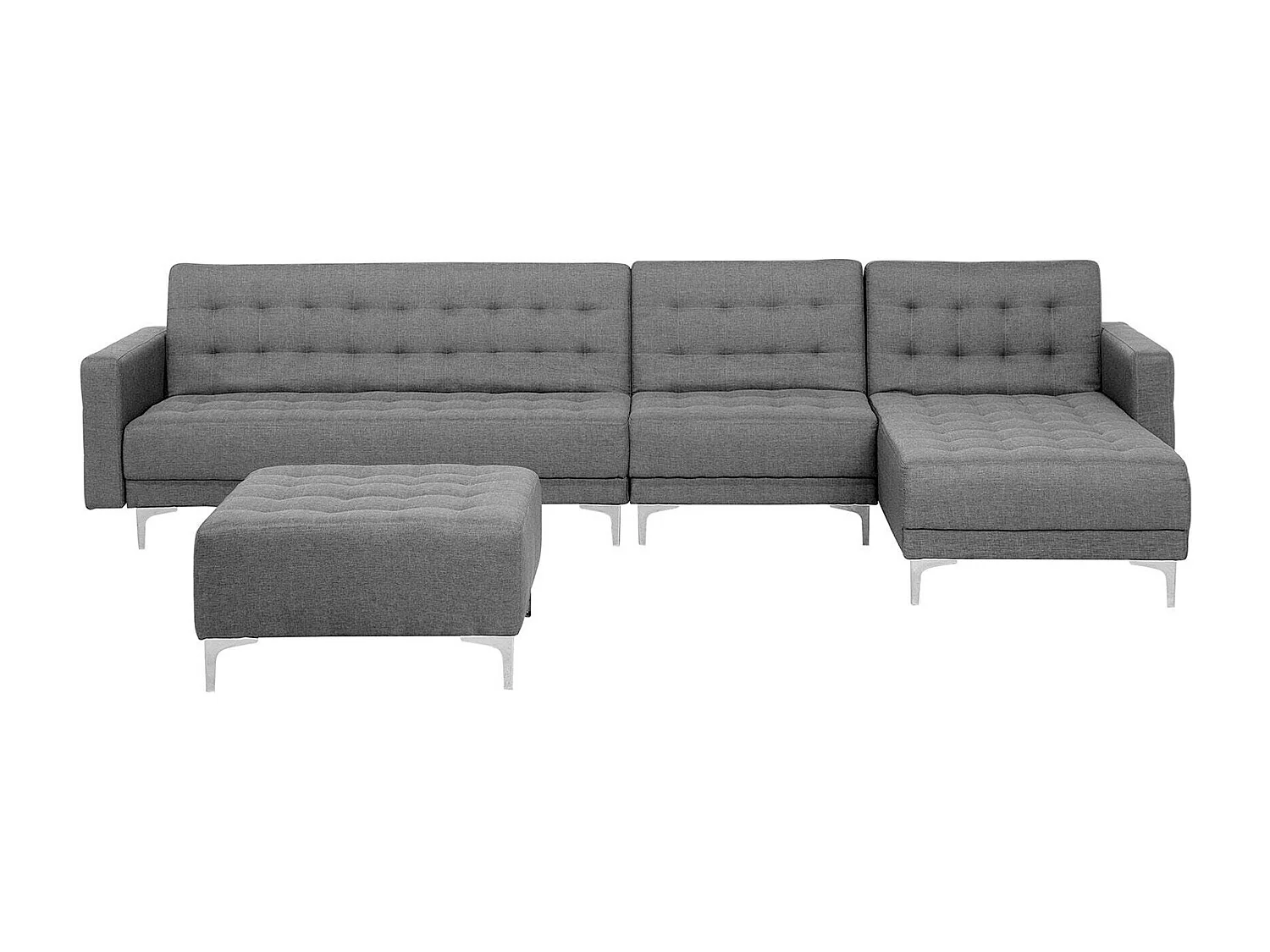 Canapé-lit d'angle modulable 5 places ABERDEEN Tissu Gris clair avec ottoman Côté droite