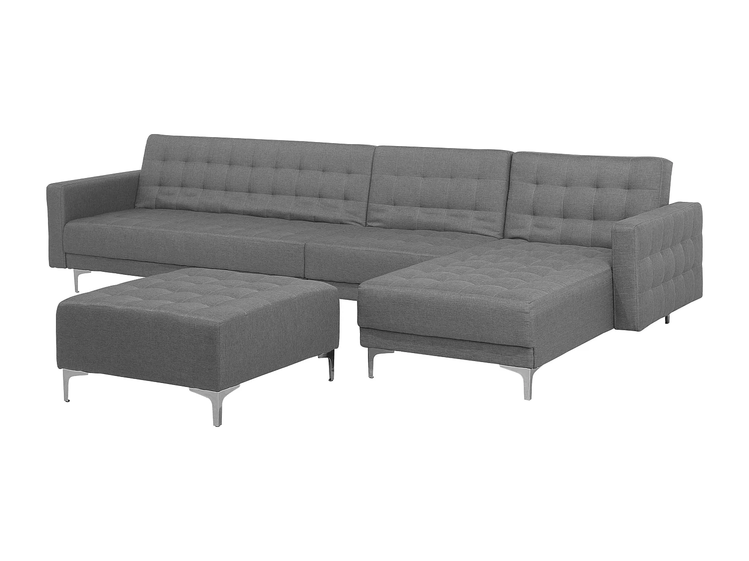 Canapé-lit d'angle modulable 5 places ABERDEEN Tissu Gris clair avec ottoman Côté droite