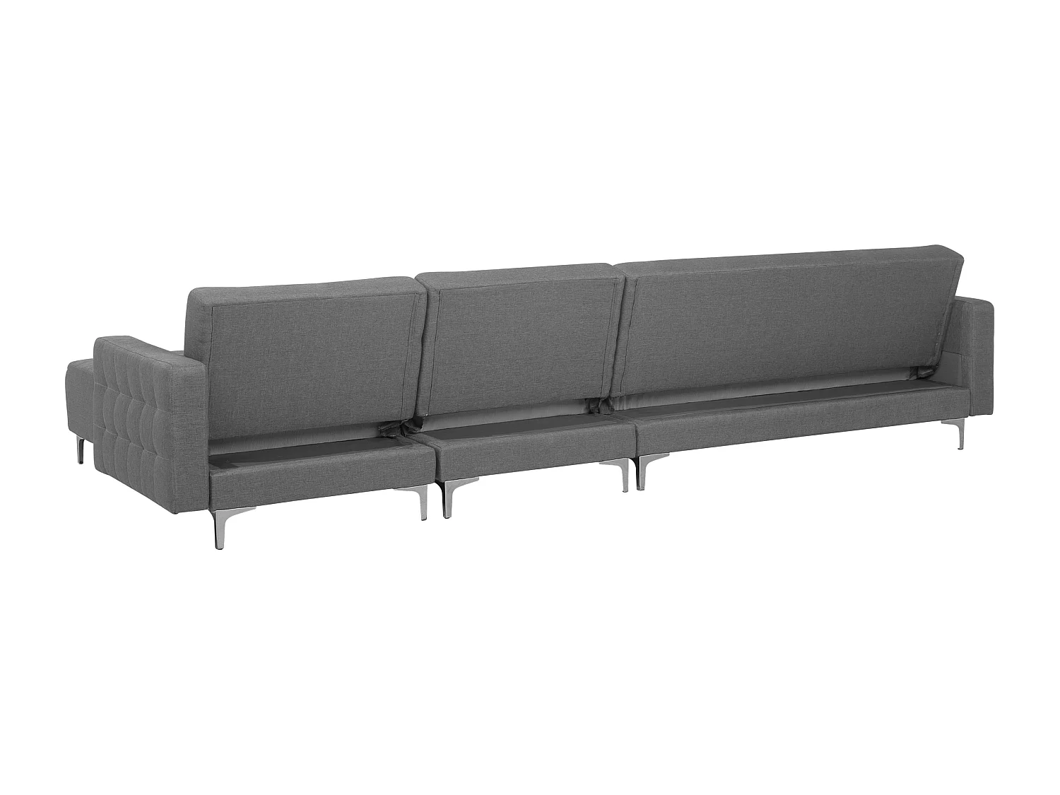 Canapé-lit d'angle modulable 5 places ABERDEEN Tissu Gris clair avec ottoman Côté droite