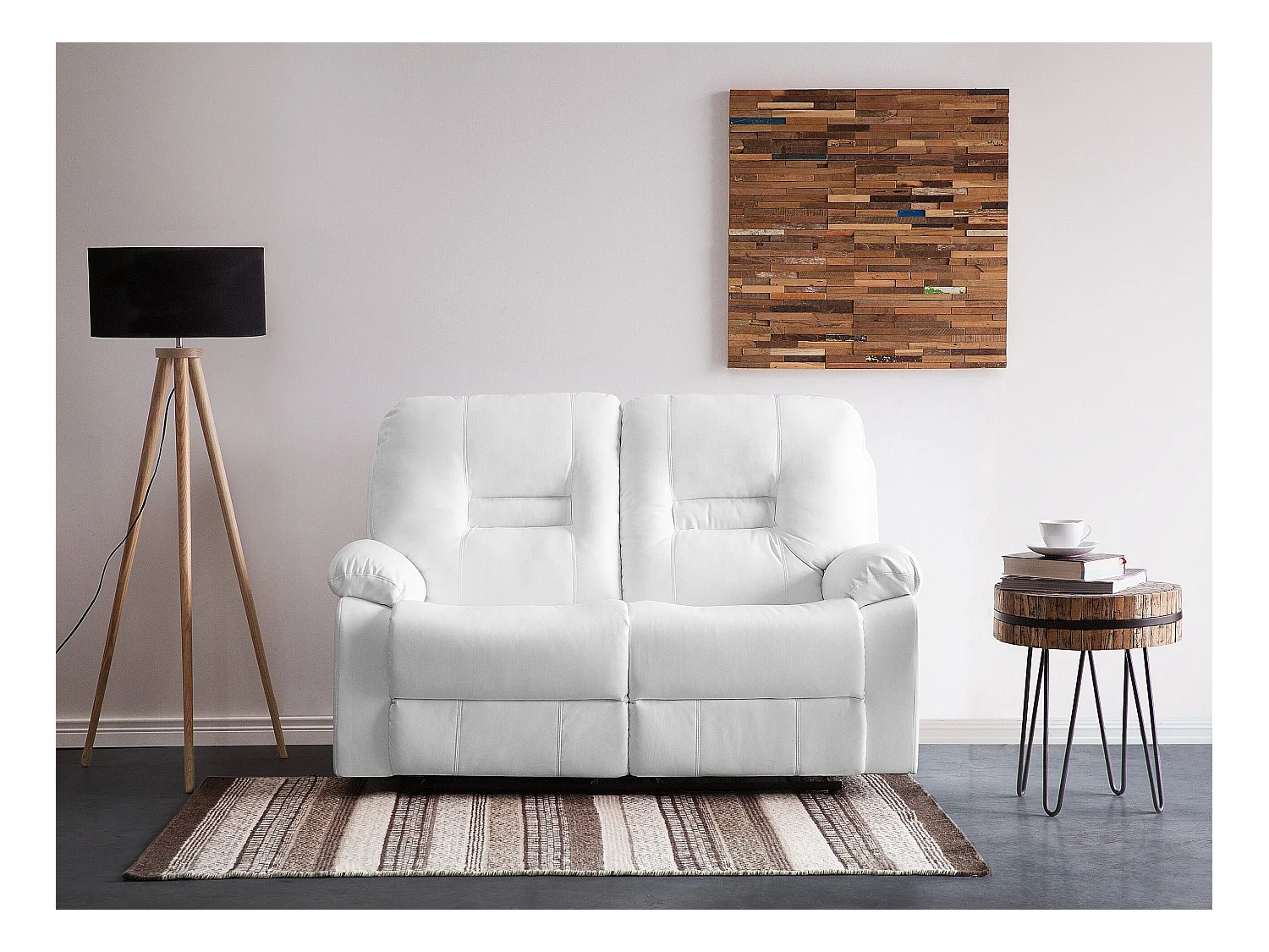 Sofa z manualną funkcją relaksu BERGEN Ekoskóra Biały dla 2 osób