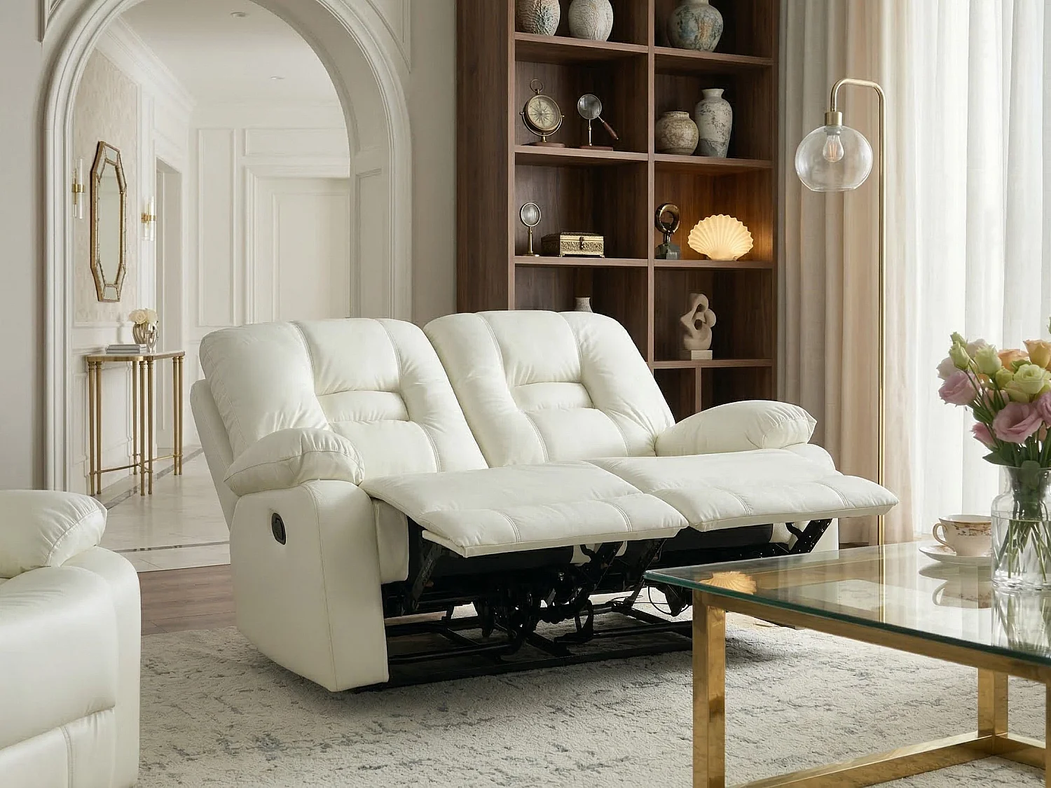 Canapé relax manuel 2 places BERGEN Cuir PU Blanc