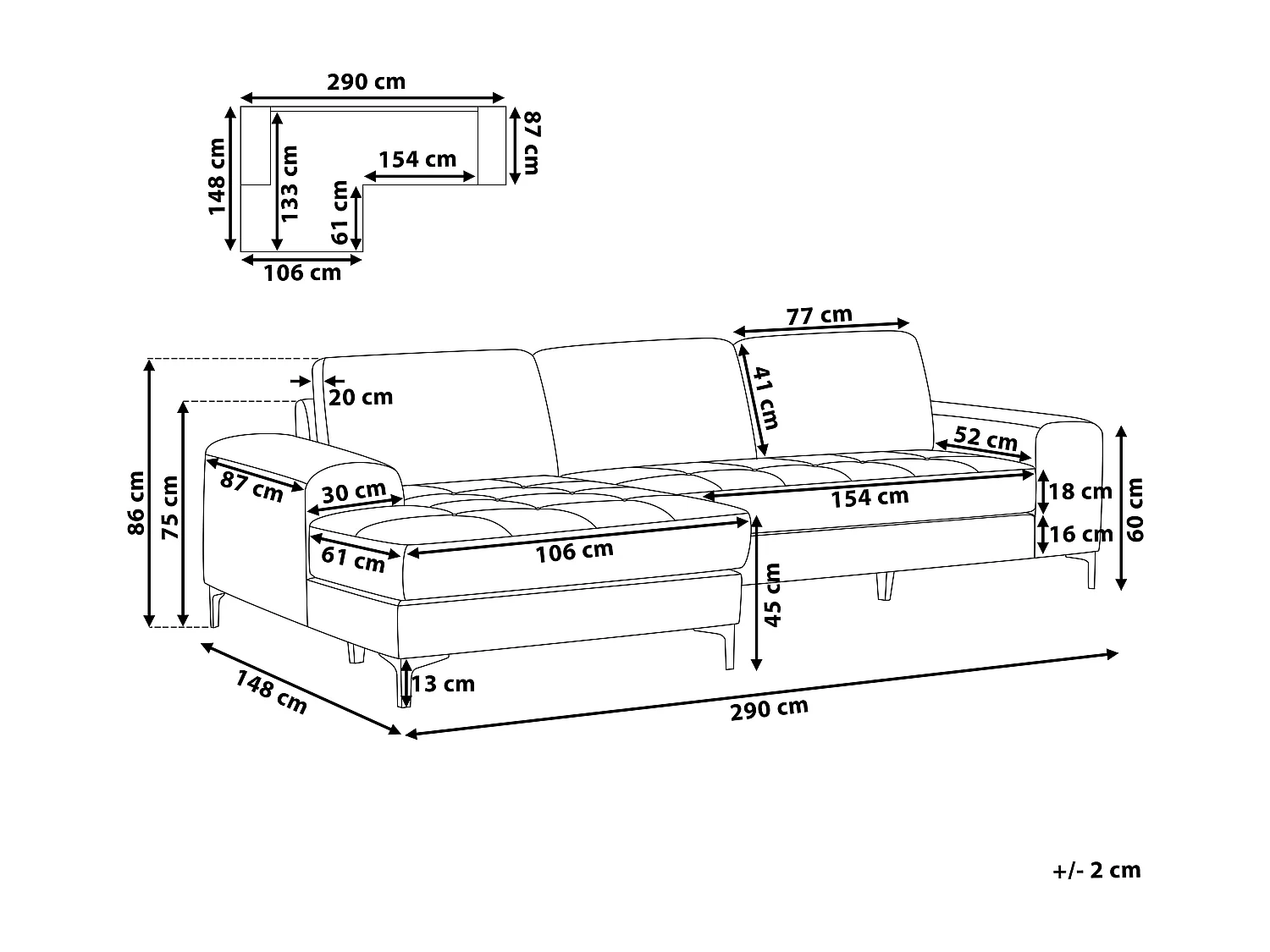 Hoekbank KIRUNA Stof Donkergrijs 4-zitter Rechterzijde