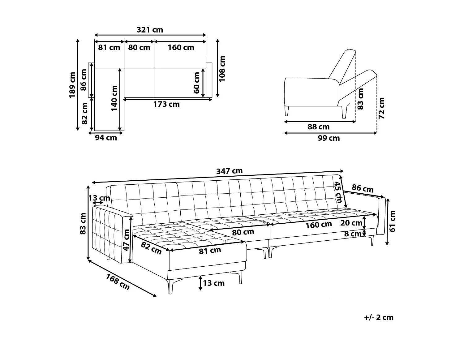 Sofá-cama de canto modular ABERDEEN Veludo Rosa 5 lugares à direita