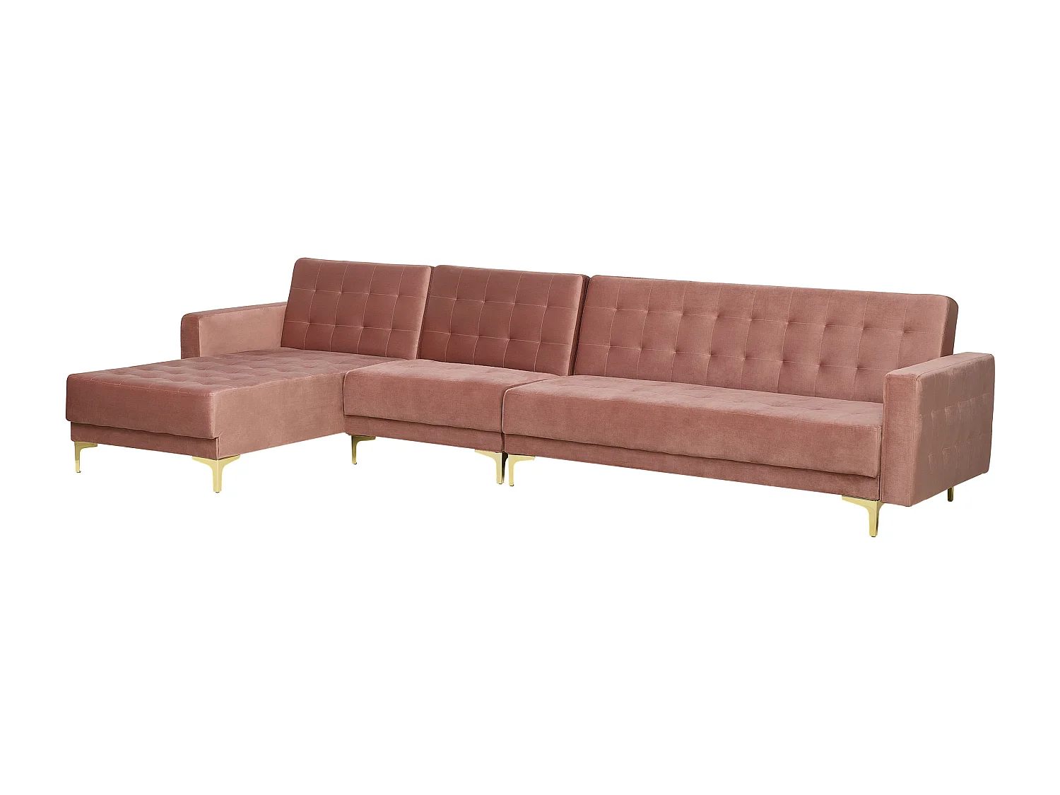 Sofá-cama de canto modular ABERDEEN Veludo Rosa 5 lugares à direita