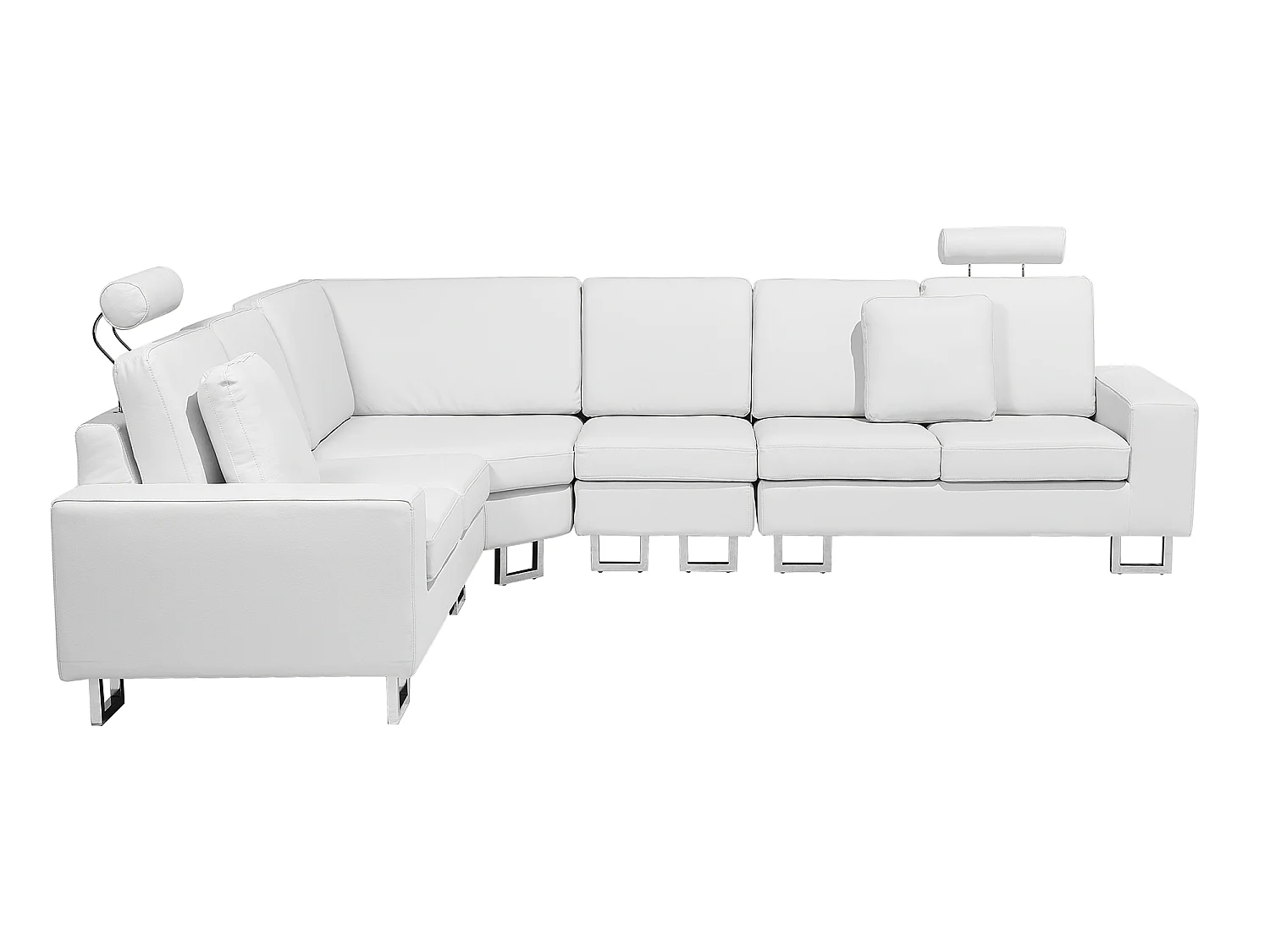 Canapé d'Angle à Gauche en Cuir Blanc avec Appui-Tête Réglable Taies Lavables Stockholm