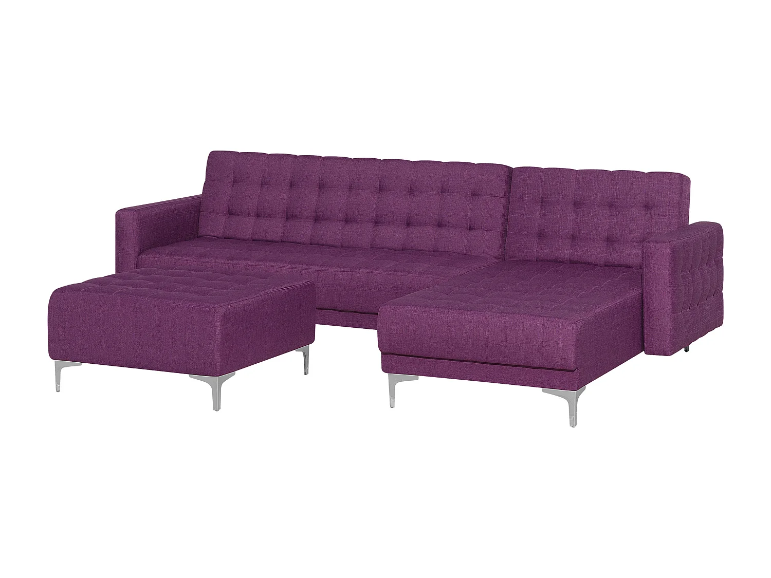 Canapé-lit d'angle modulable 4 places ABERDEEN Tissu Violet avec ottoman Côté droite