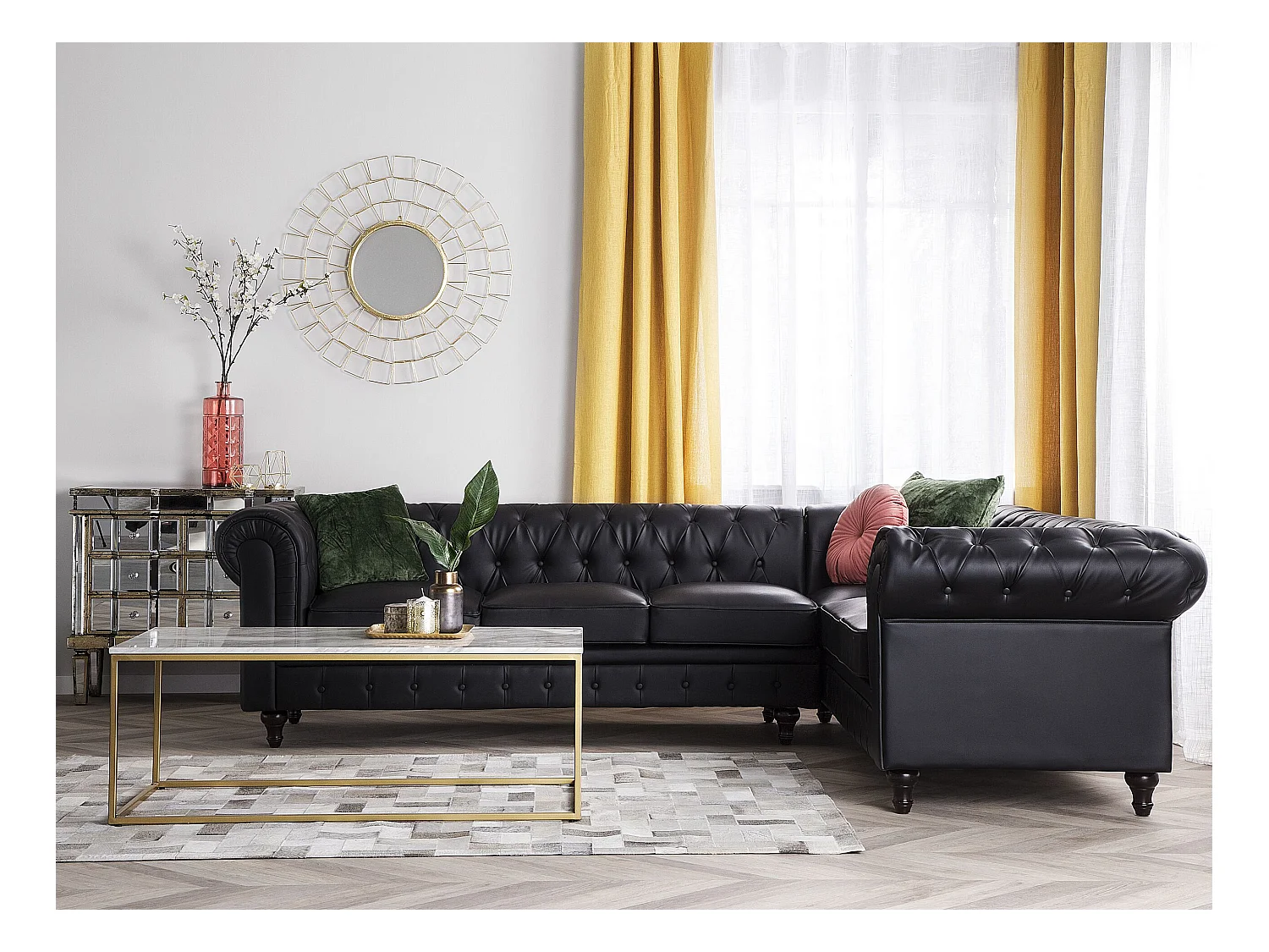 Hoekbank CHESTERFIELD Kunstleer Zwart 6-zitter Linkerzijde