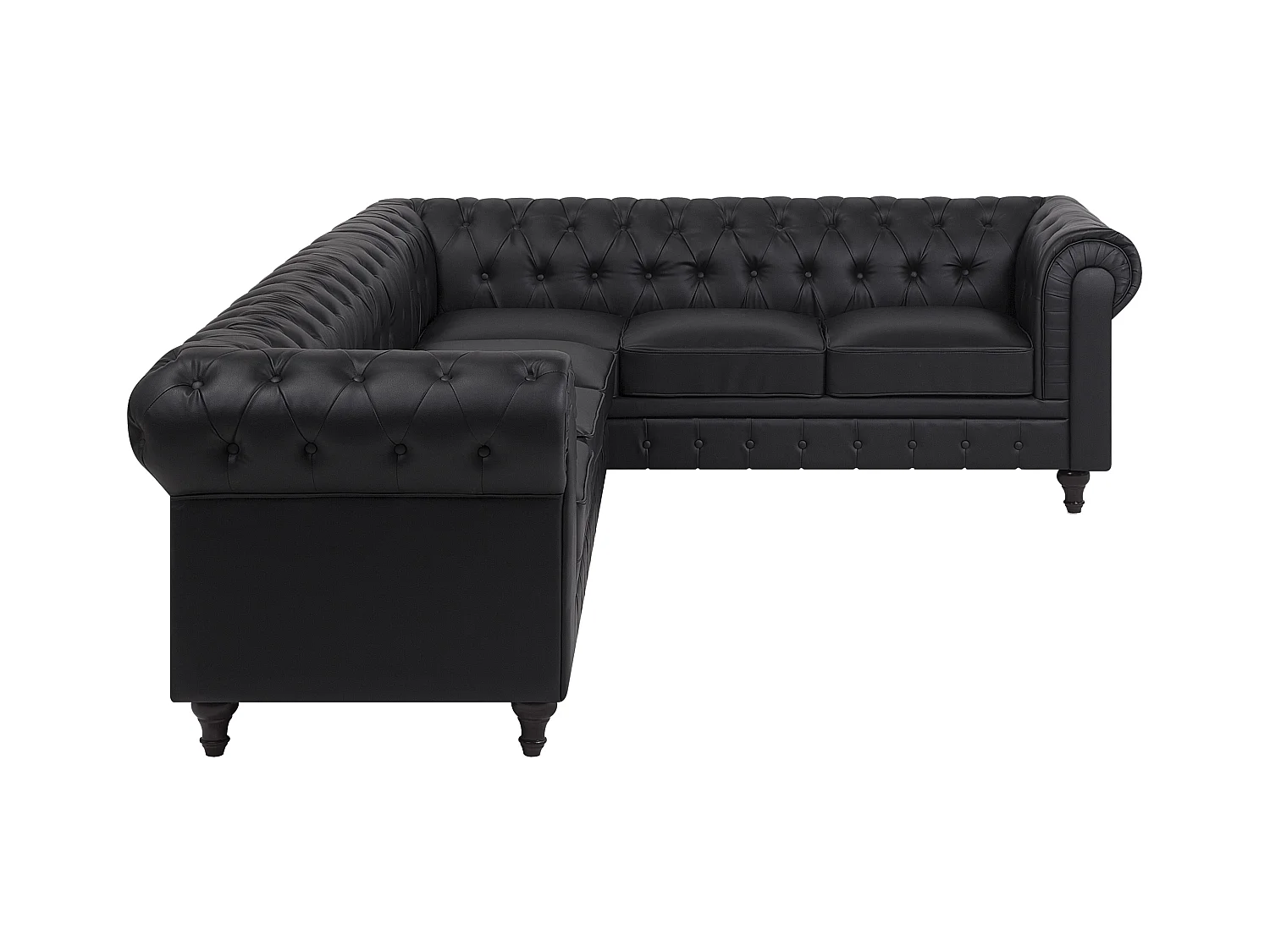 Canapé d'Angle à droite en Cuir PU Noir Housse Amovible Assise Large Chesterfield