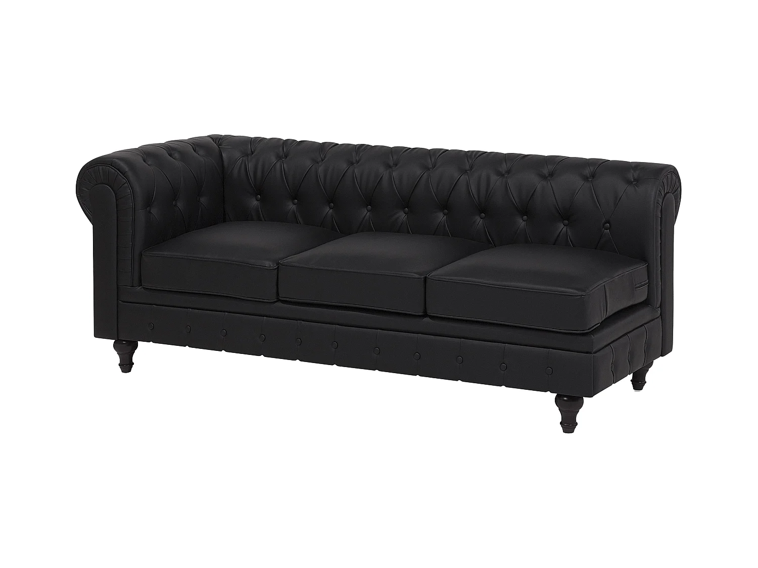 Canapé d'Angle à droite en Cuir PU Noir Housse Amovible Assise Large Chesterfield