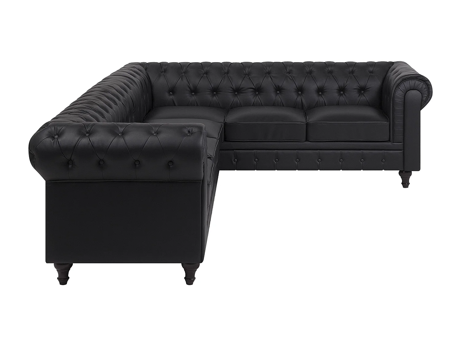 Canapé d'Angle à droite en Cuir PU Noir Housse Amovible Assise Large Chesterfield