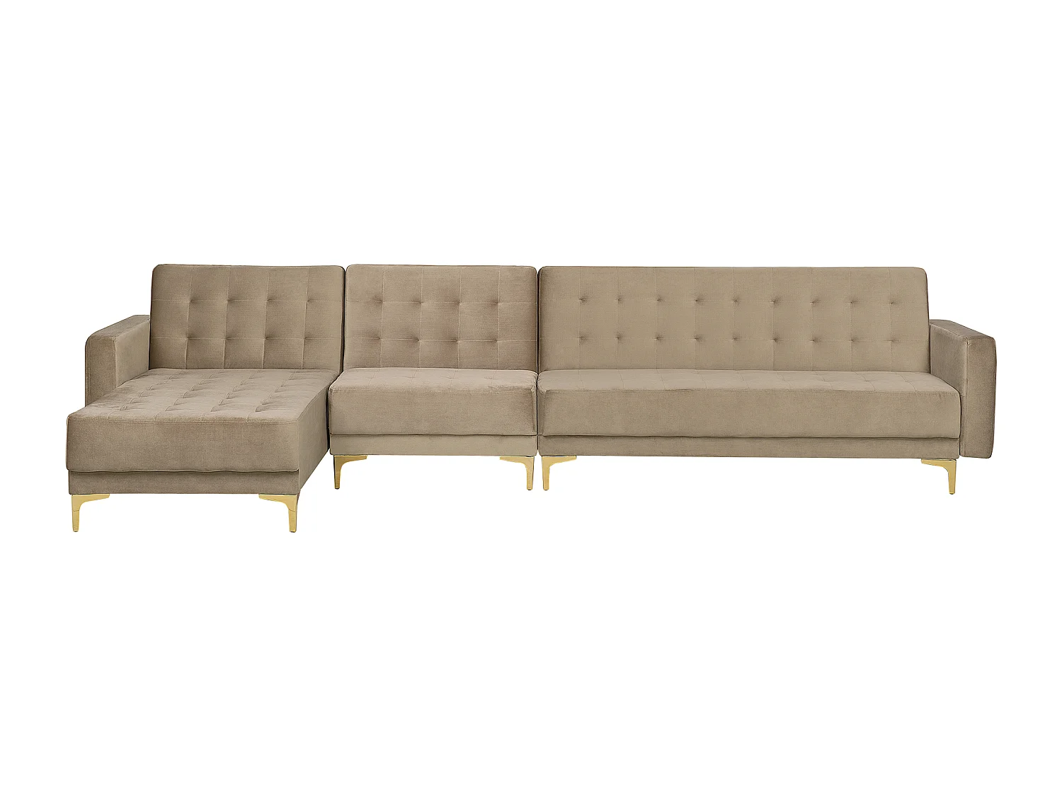 Canapé-lit d'angle modulable 5 places ABERDEEN Velours Beige sable Côté droit