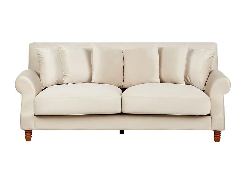 2-Sitzer Sofa Samt weiß mit mehreren Kissen Polstersofa Retro-Stil Eike