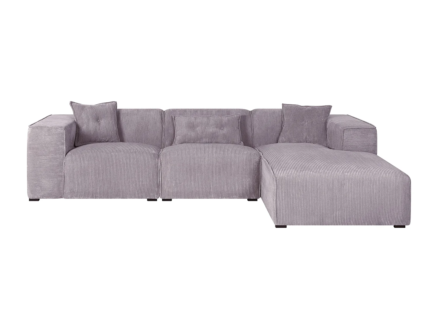 Modernes Ecksofa in Grau mit 3 Zierkissen mit Cordbezug Eckcouch Dolva