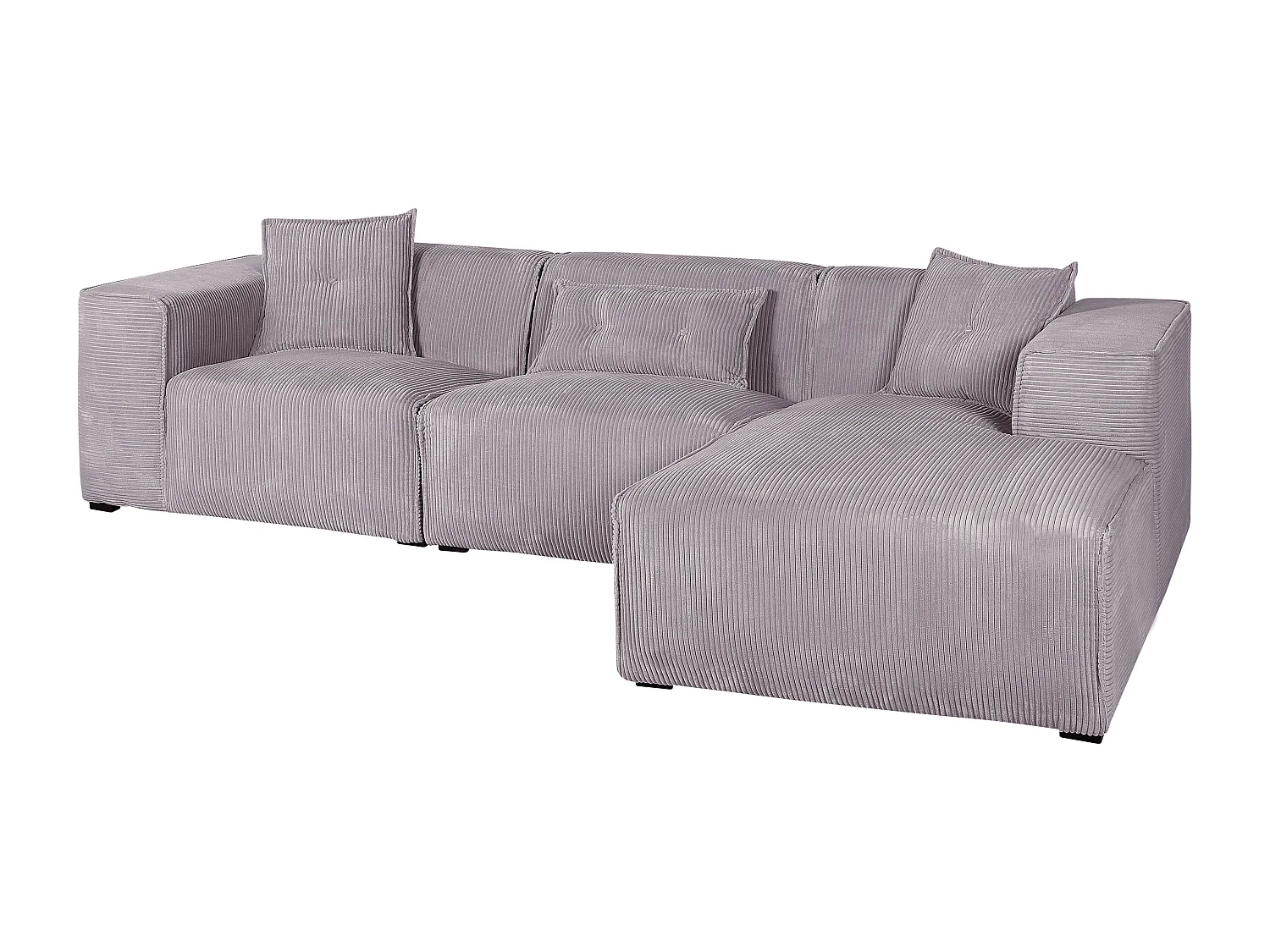 Modernes Ecksofa in Grau mit 3 Zierkissen mit Cordbezug Eckcouch Dolva