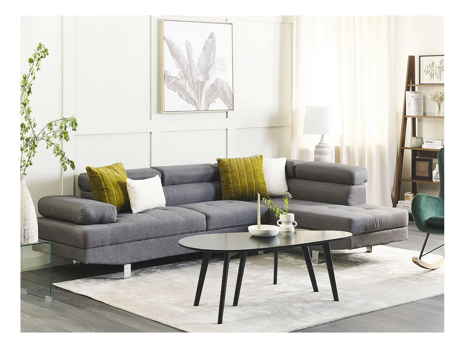 - Canapé d'Angle - Norrea - Tissu, Gris