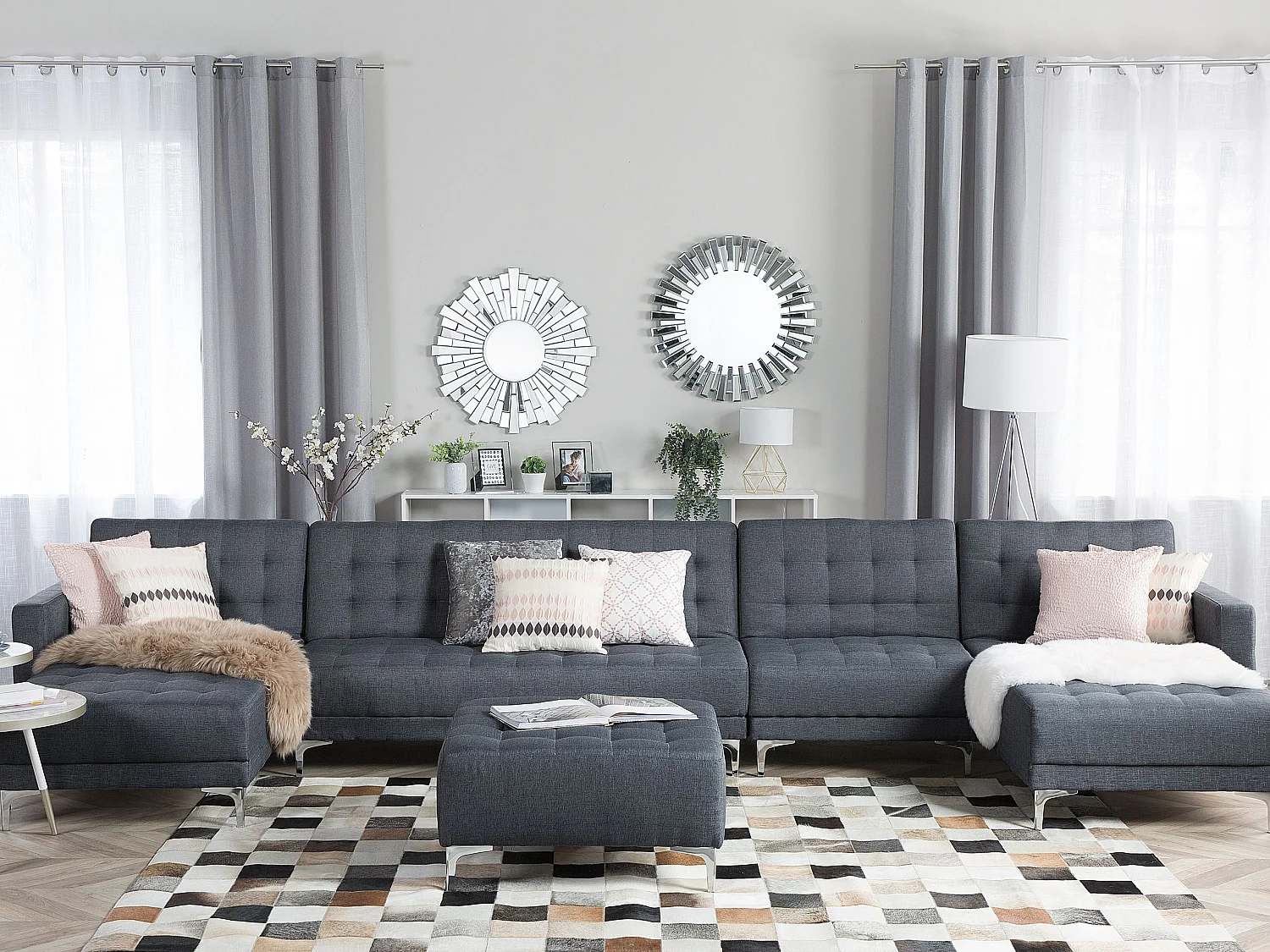 Modulaire U-vormige slaapbank ABERDEEN Stof Donkergrijs 6-zitter Universeel