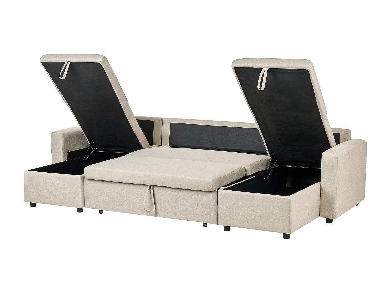 Divano letto a U SOMMEN Tessuto Beige chiaro con contenitore 5 posti