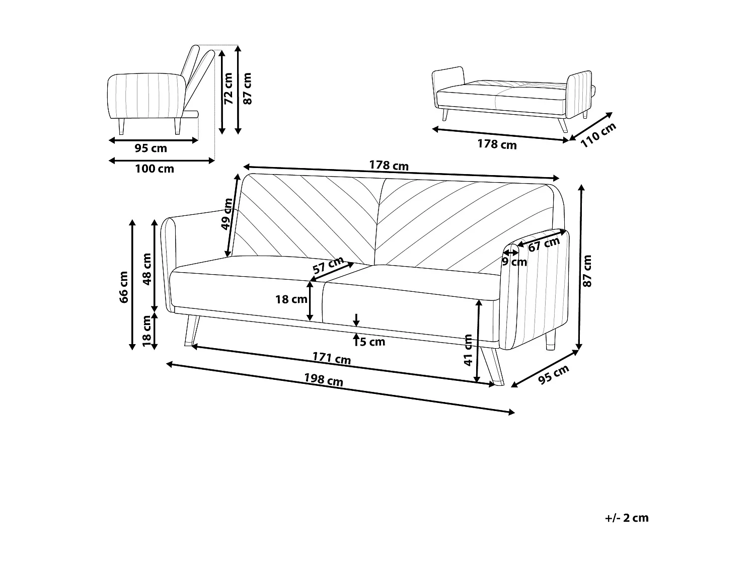 Slaapbank SENJA Fluweel Beige 3-zitter
