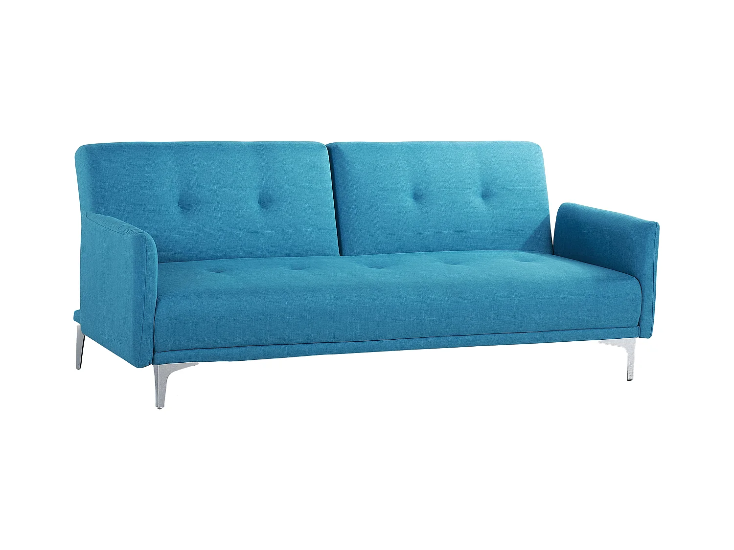 3-Sitzer Schlafsofa Stoff blau gesteppt mit Metallbeinen silber 2 Kissen Lucan