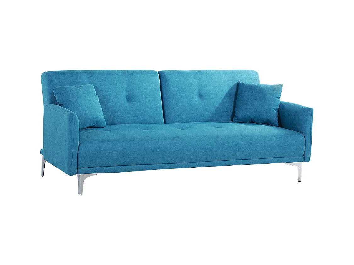 3-Sitzer Schlafsofa Stoff blau gesteppt mit Metallbeinen silber 2 Kissen Lucan