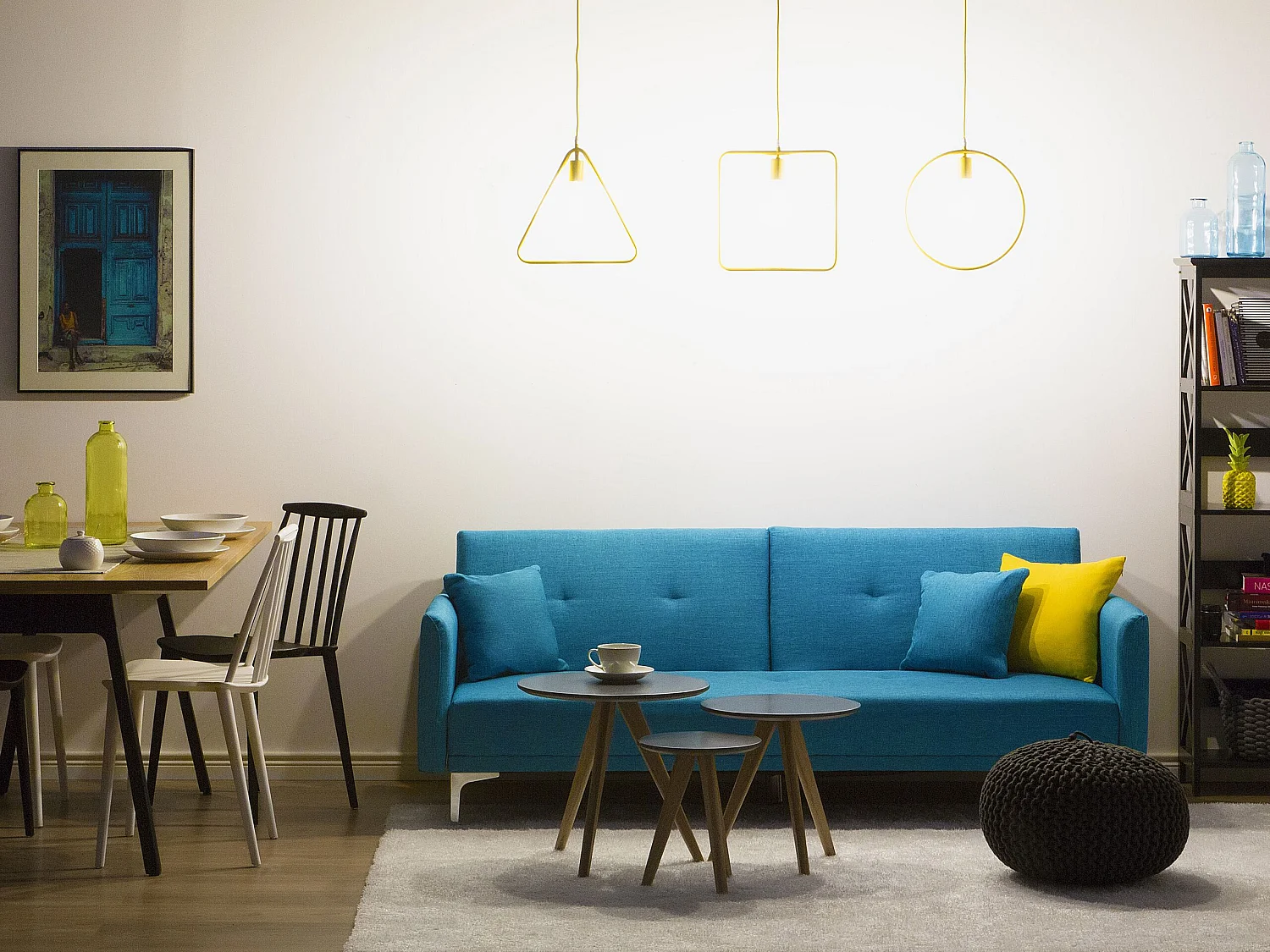 Sofá-cama LUCAN Tecido Azul turquesa 3 lugares