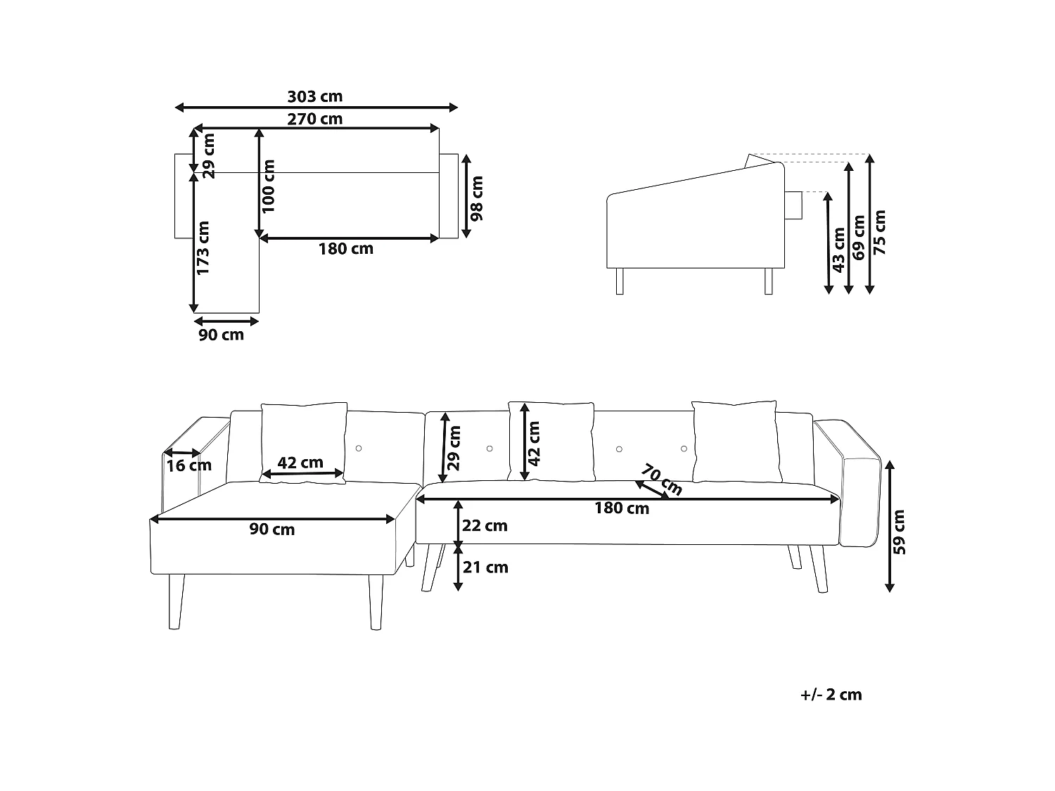 Divano letto angolare VADSO Velluto Nero 4 posti Lato destro