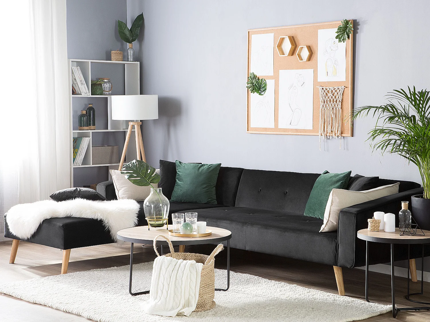 Canapé Angle à Droite - Vadso - Velours, Noir