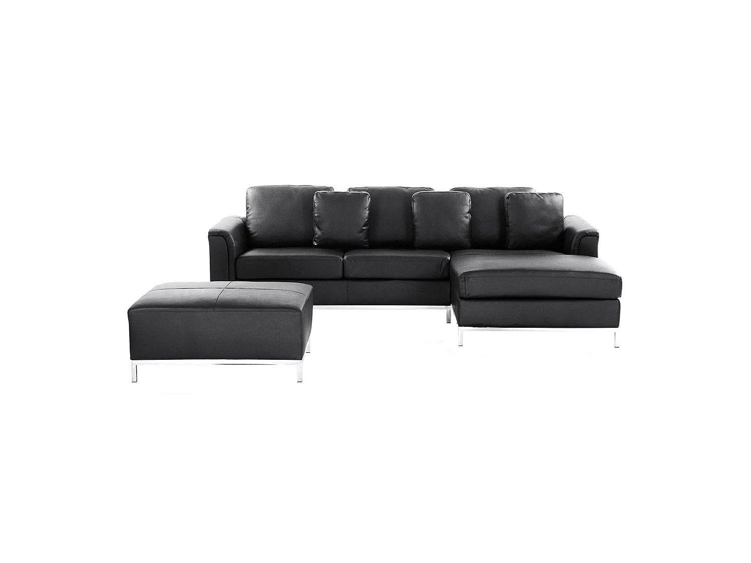 Canapé Angle à droite en Cuir Véritable Noir et Pouf Ottoman Housses Amovibles Oslo