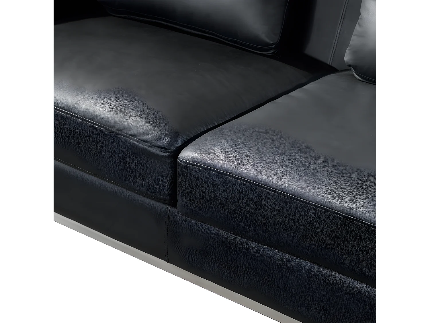 Canapé Angle à droite en Cuir Véritable Noir et Pouf Ottoman Housses Amovibles Oslo