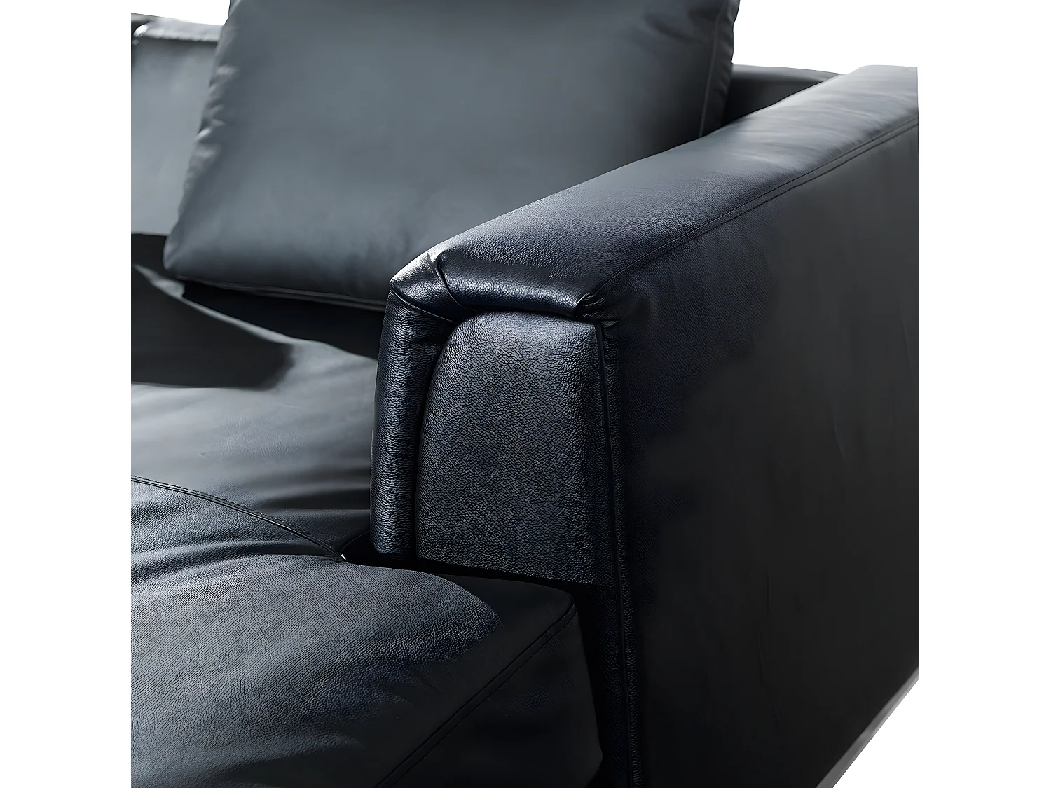 Canapé Angle à droite en Cuir Véritable Noir et Pouf Ottoman Housses Amovibles Oslo