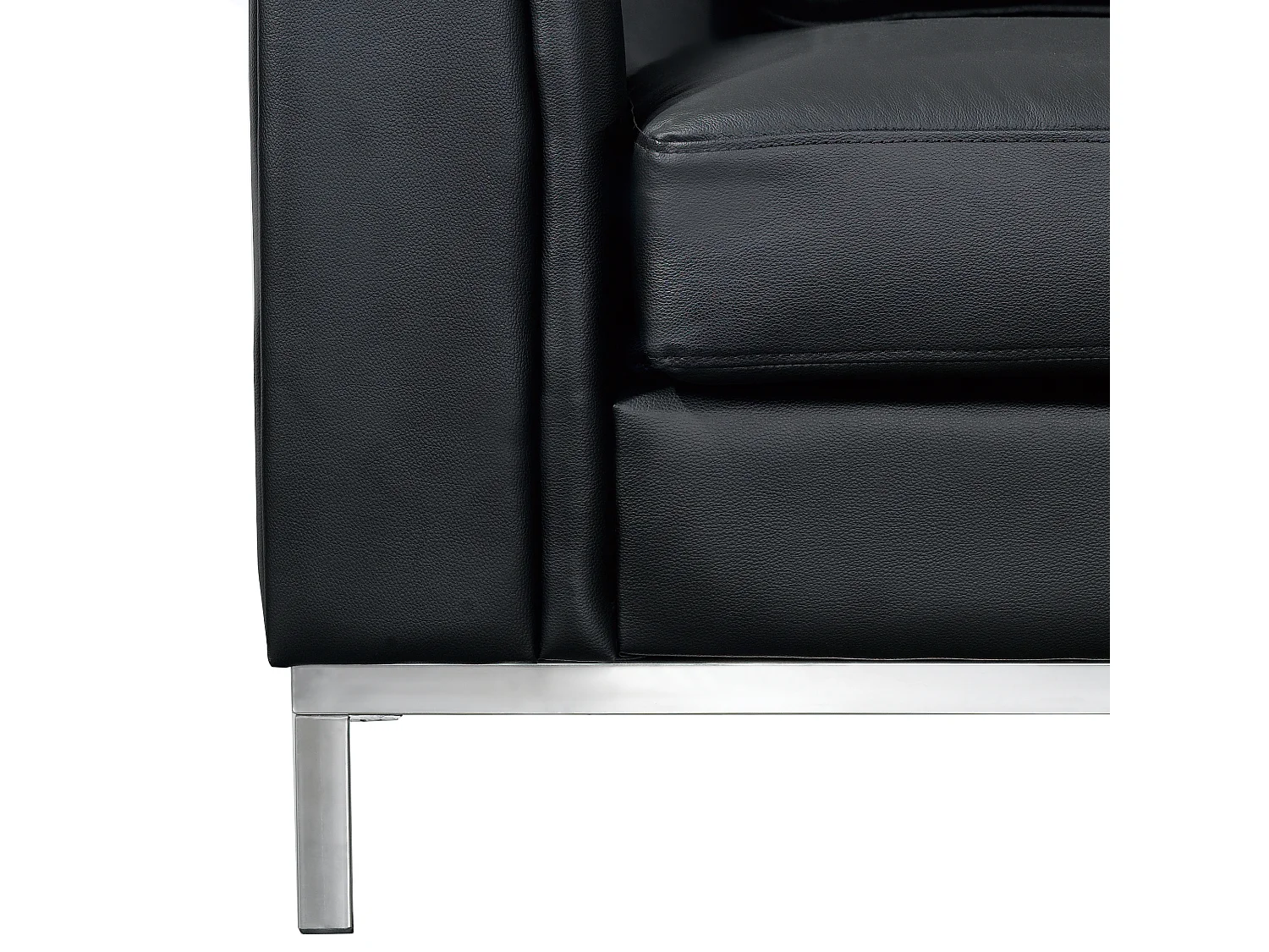 Canapé Angle à droite en Cuir Véritable Noir et Pouf Ottoman Housses Amovibles Oslo