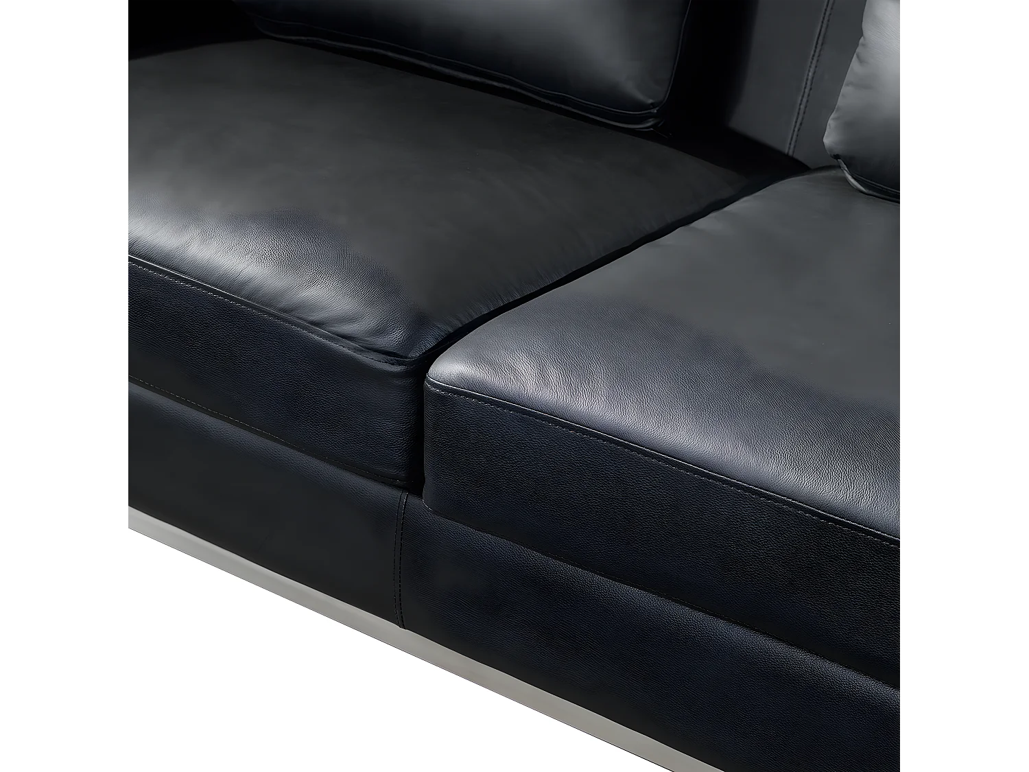 Hoekbank OSLO Leer Zwart Met ottomaan 5-zitter Linkerzijde