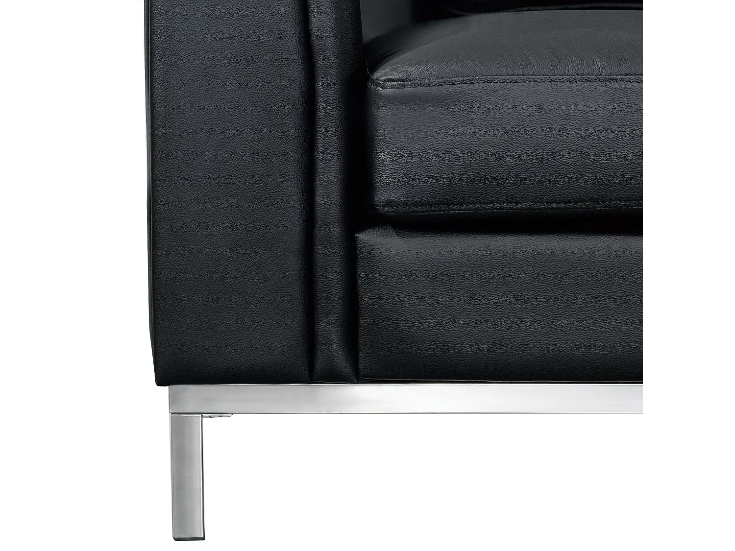 Hoekbank OSLO Leer Zwart Met ottomaan 5-zitter Linkerzijde