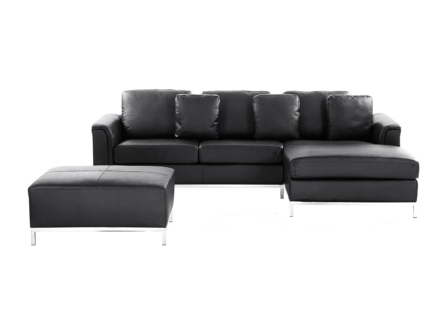 Canapé d'angle OSLO Cuir Noir avec ottoman 5 places Côté gauche