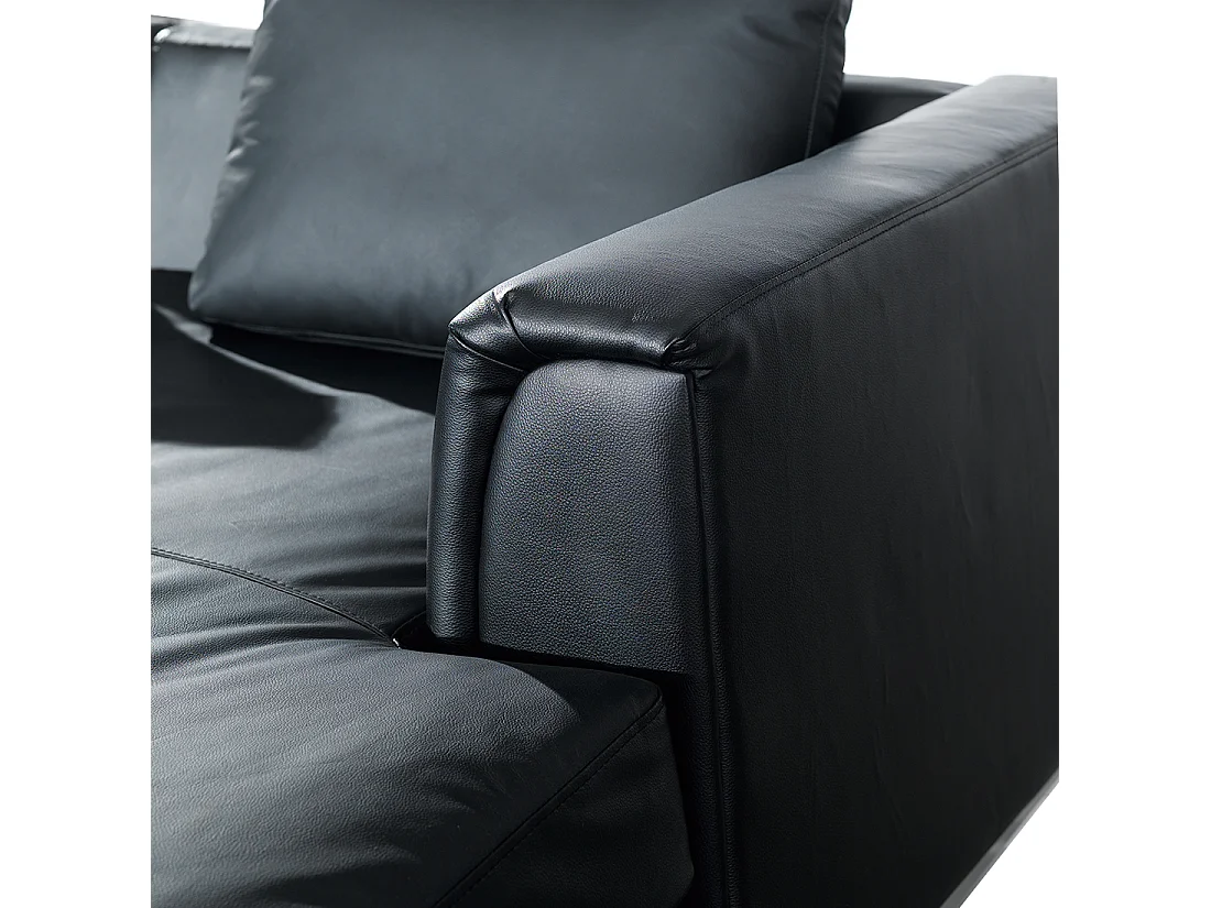 Canapé d'angle OSLO Cuir Noir avec ottoman 5 places Côté gauche