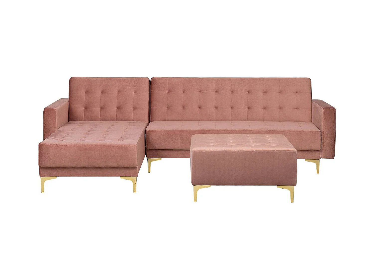 Canapé-lit d'angle modulable 4 places ABERDEEN Velours Rose avec ottoman Côté droit
