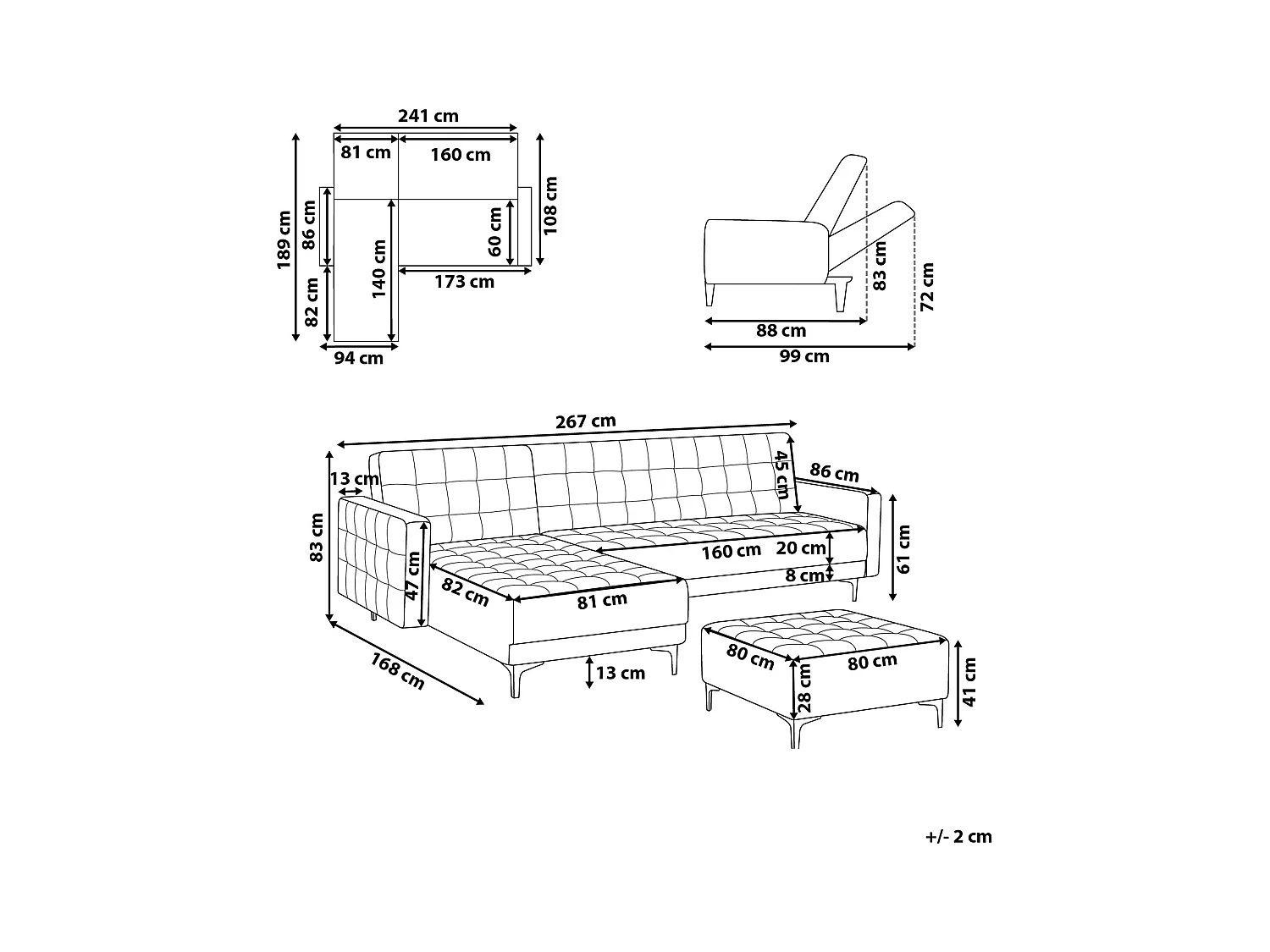 Canapé-lit d'angle modulable 4 places ABERDEEN Velours Rose avec ottoman Côté droit