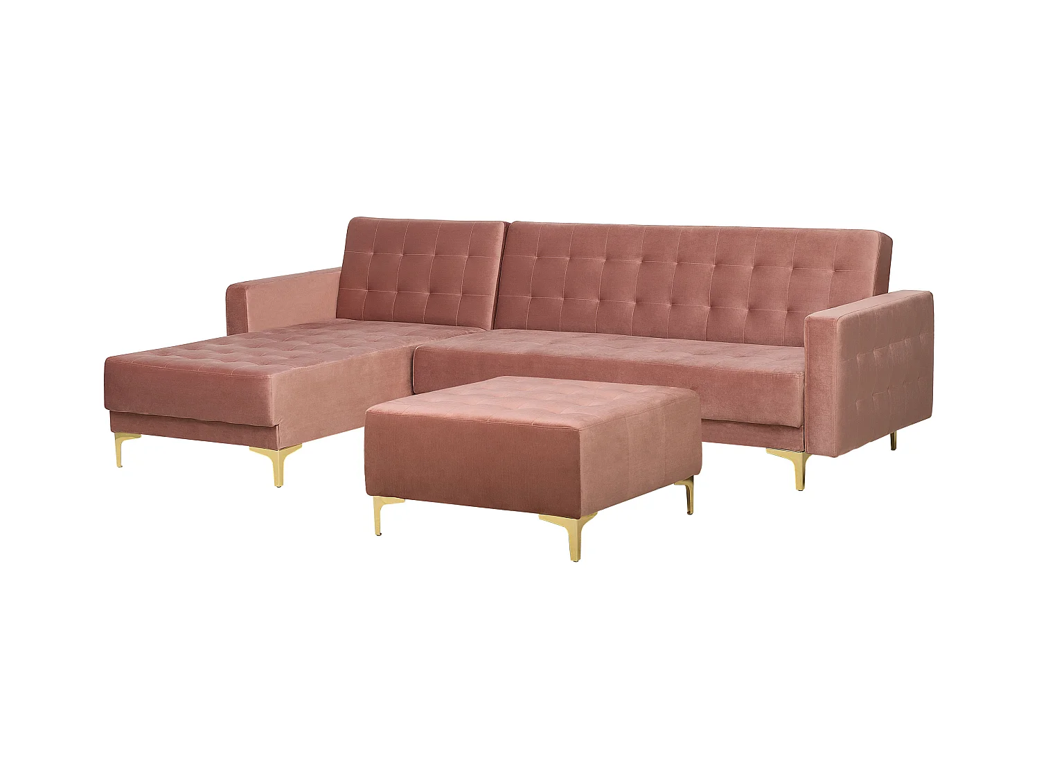 Canapé-lit d'angle modulable 4 places ABERDEEN Velours Rose avec ottoman Côté droit
